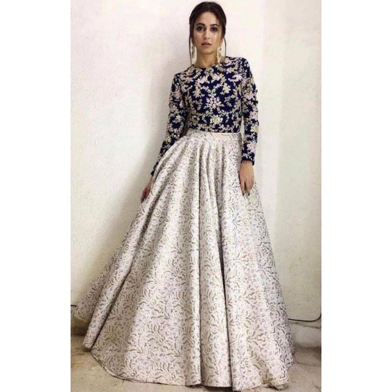 gown crop top lehenga